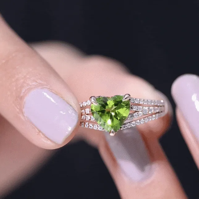 Heart Shape Peridot Designer Engagement Ring with Diamond Split Shank