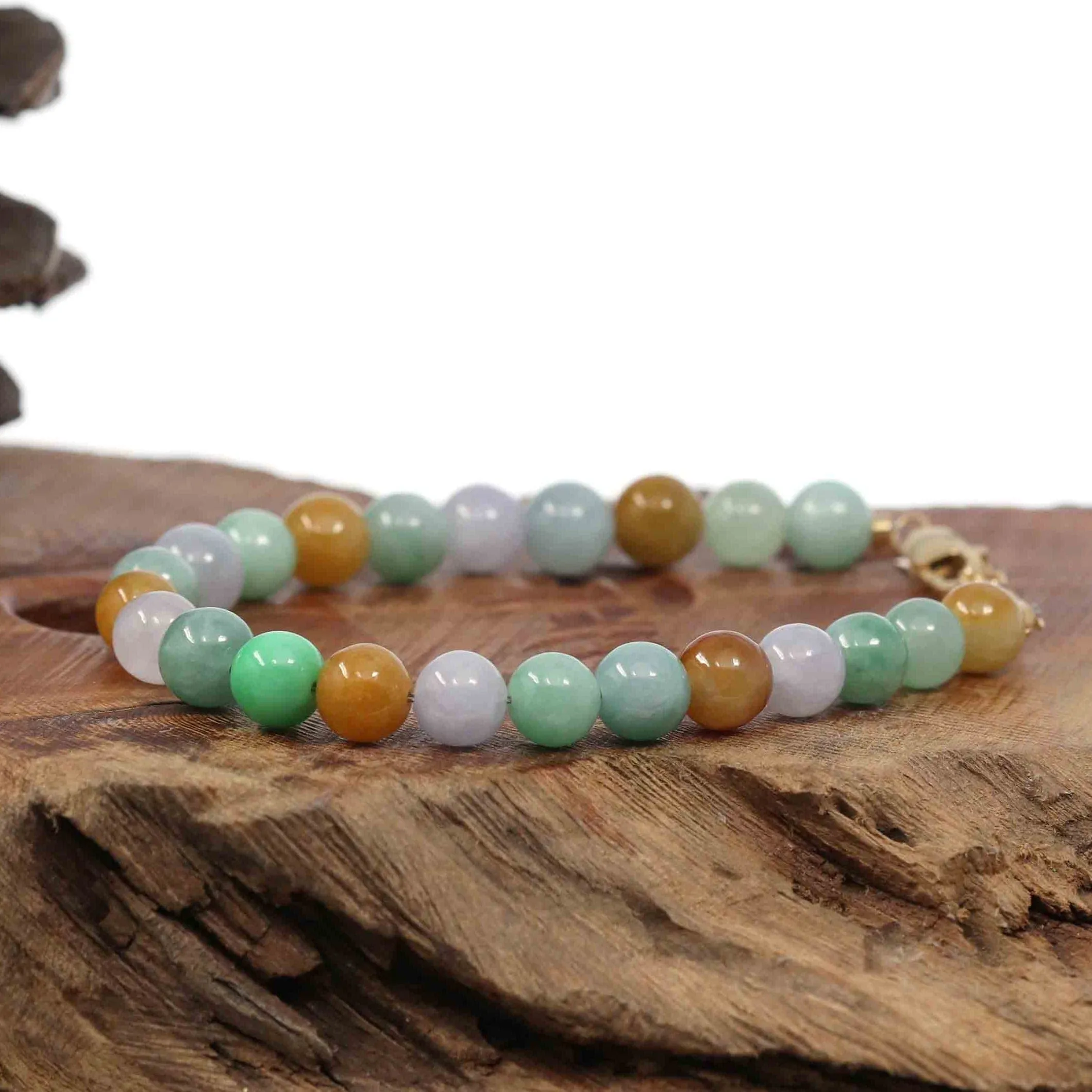 High Multiple Colors Jadeite Jade Beads Bracelet With 18K Yellow Gold Clasp ( 7.5 mm )