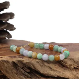 High Multiple Colors Jadeite Jade Beads Bracelet With 18K Yellow Gold Clasp ( 7.5 mm )