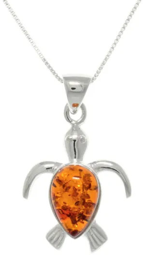 Jewelry Trends Sterling Silver Baltic Amber Sea Turtle Pendant with 18 Inch Box Chain Necklace