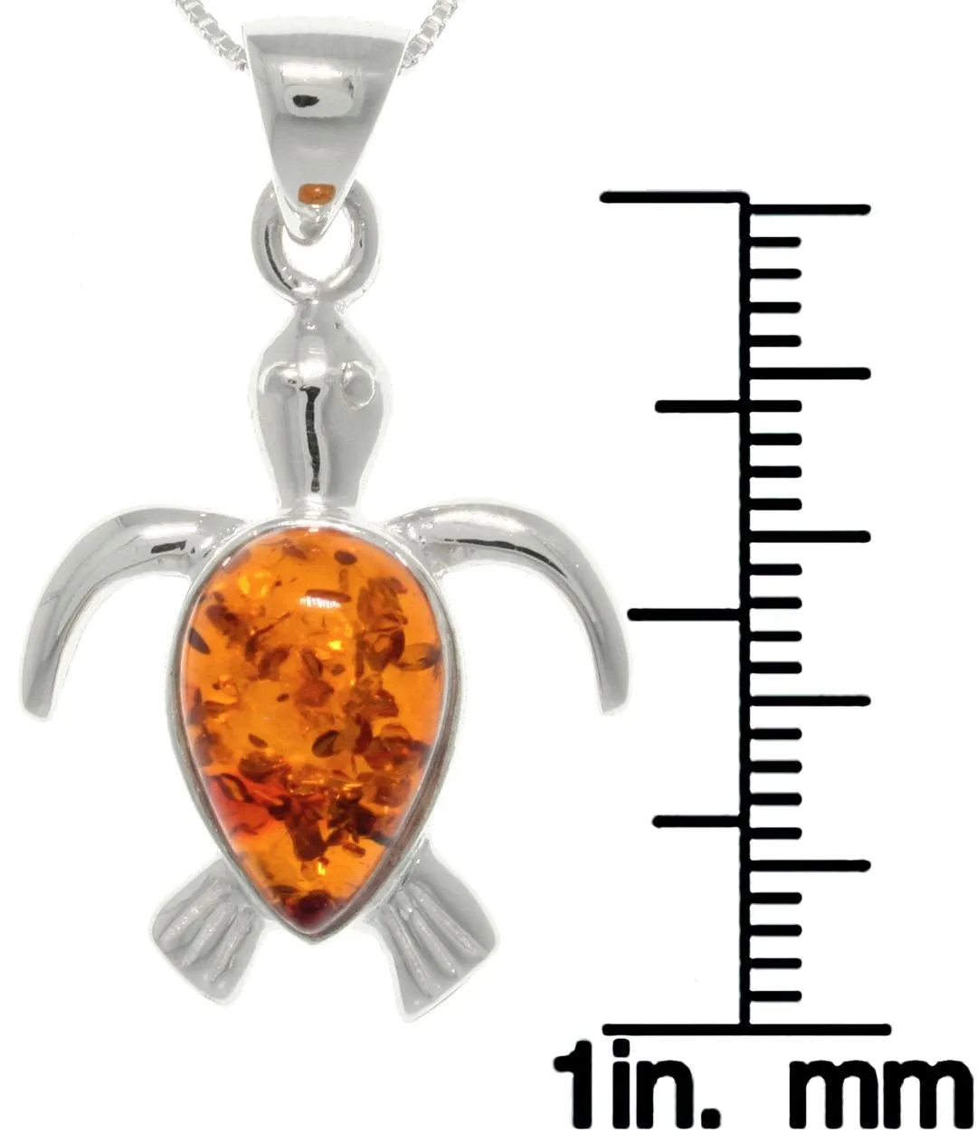 Jewelry Trends Sterling Silver Baltic Amber Sea Turtle Pendant with 18 Inch Box Chain Necklace