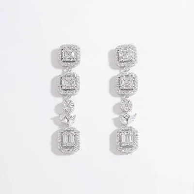 KESLEY Geometric Long Earrings 925 Sterling Silver Zircon Dangle Earrings For Special Occasions Fine Jewelry