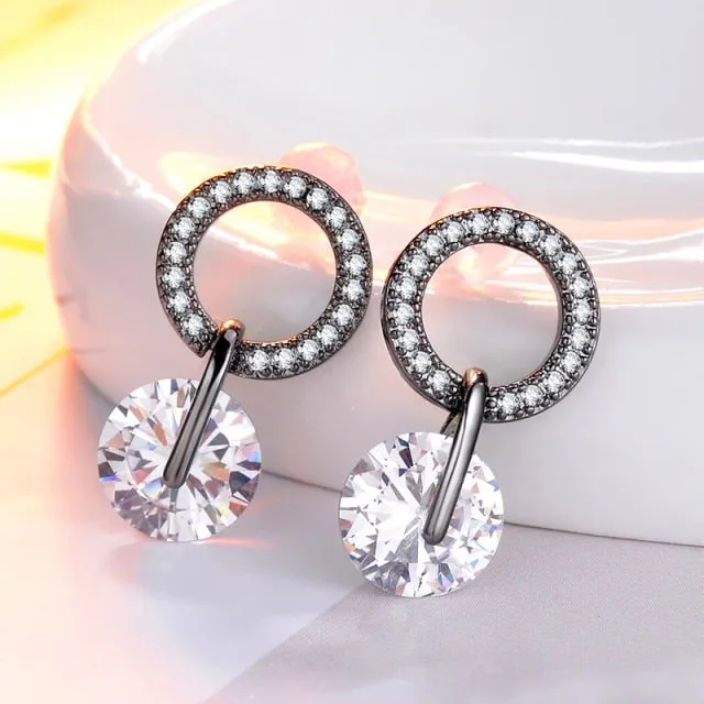 Korean Jewelry Brilliant Simple Drop Earrings for Women in Silver Color