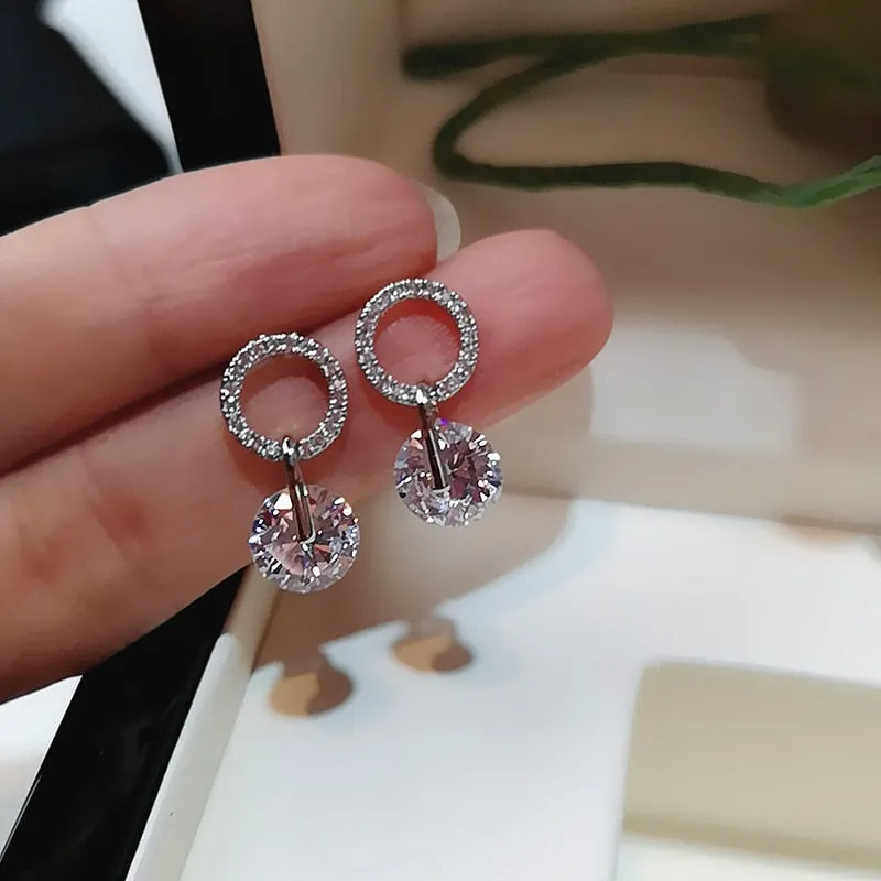 Korean Jewelry Brilliant Simple Drop Earrings for Women in Silver Color