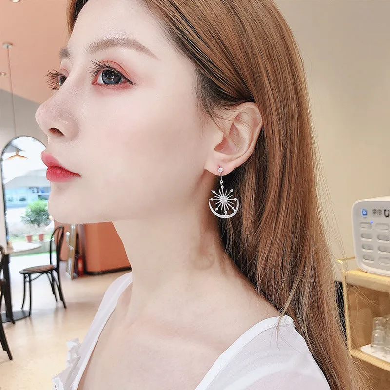 Korean temperament light luxury high-end earrings s925 silver needle zircon star and moon earrings