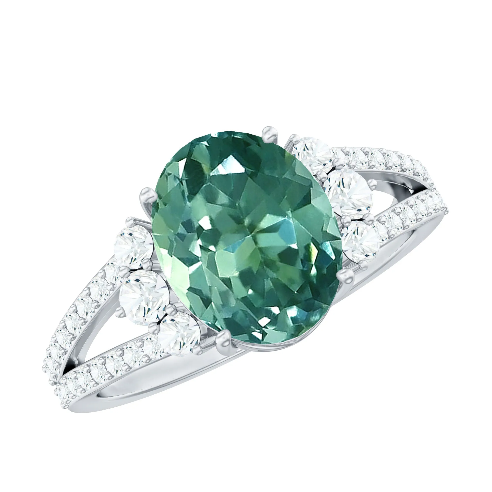 Lab Grown Green Sapphire Oval Engagement Ring with Moissanite