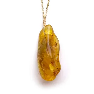 Large Genuine Natural Baltic Amber Necklace #L106 - 16 Kt Gold plated chain necklace Handmade Jewelry - Great gift