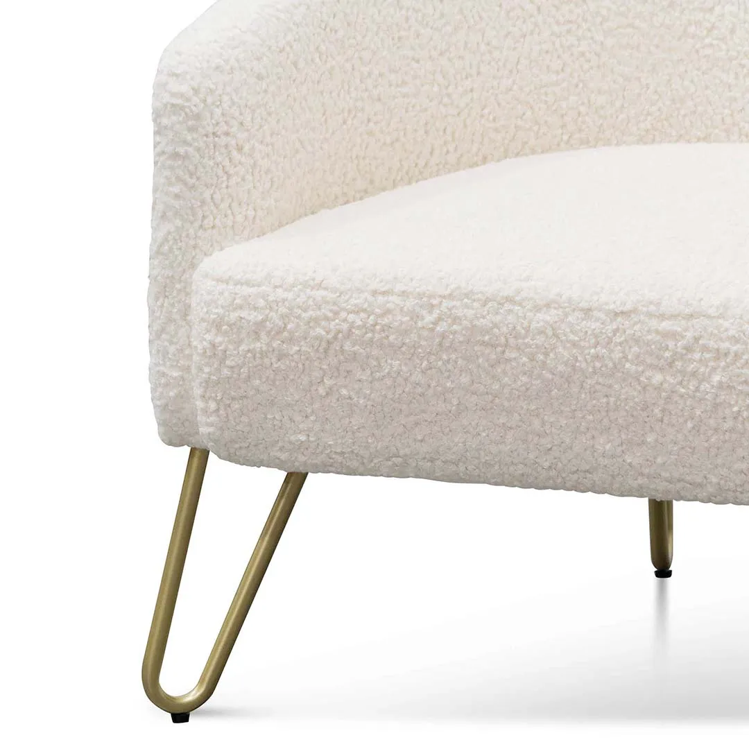 Lena Armchair - Ivory White Synthetic Wool with Golden Legs