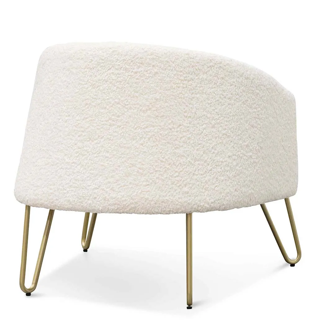 Lena Armchair - Ivory White Synthetic Wool with Golden Legs