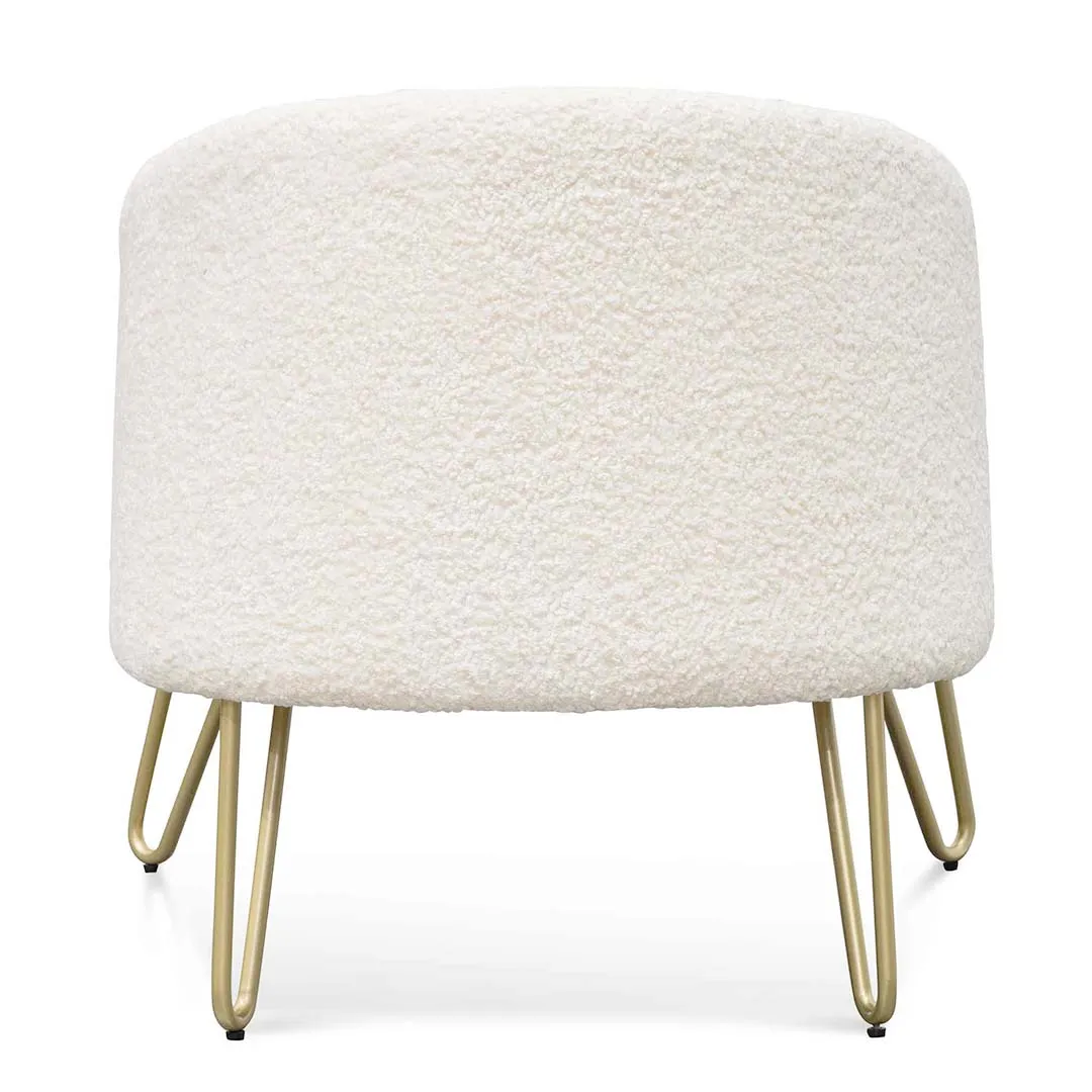 Lena Armchair - Ivory White Synthetic Wool with Golden Legs