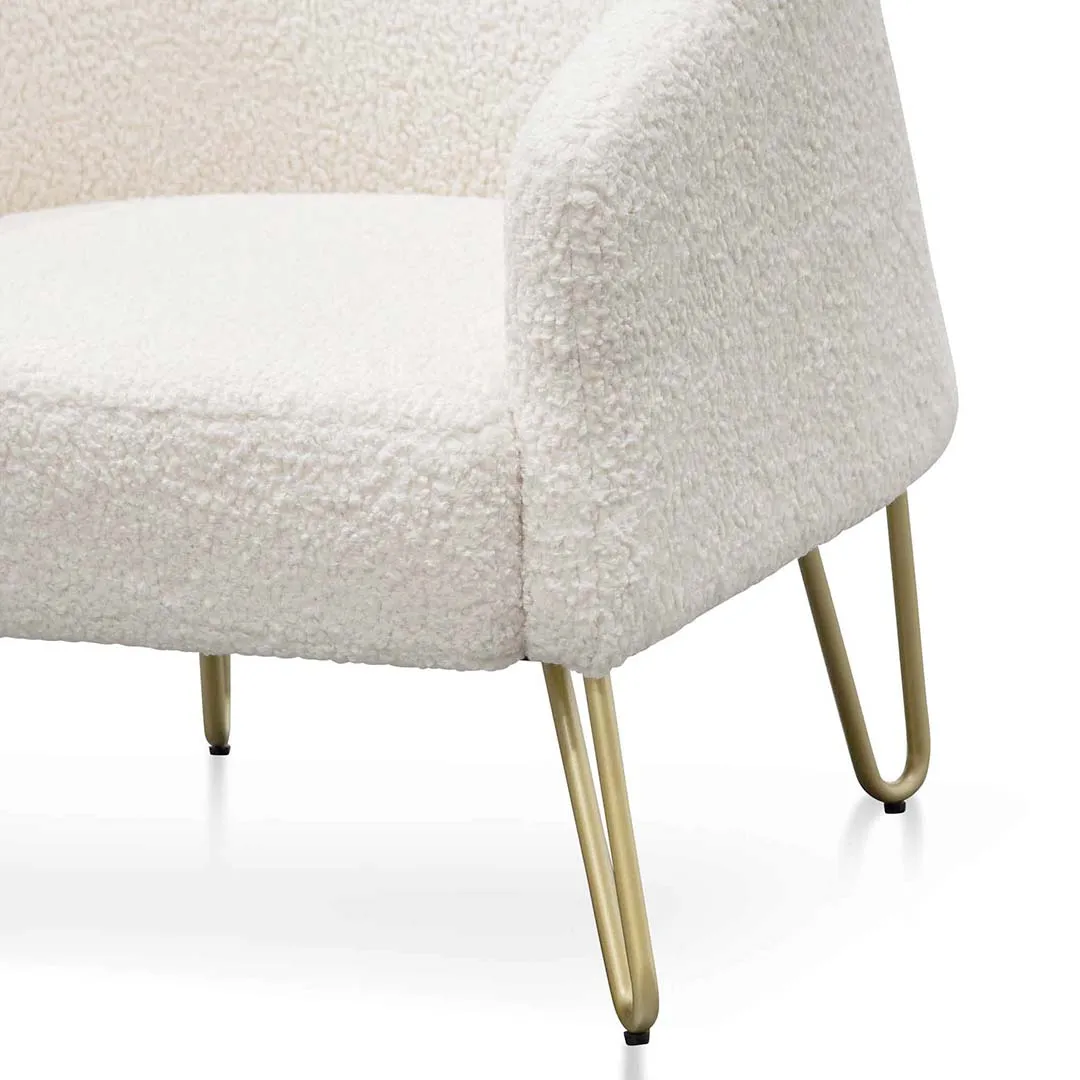 Lena Armchair - Ivory White Synthetic Wool with Golden Legs