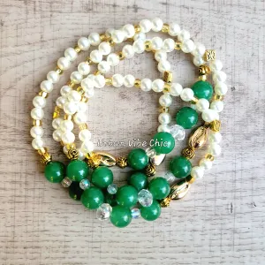 Luxe Jade n Pearls Stretch Bracelet