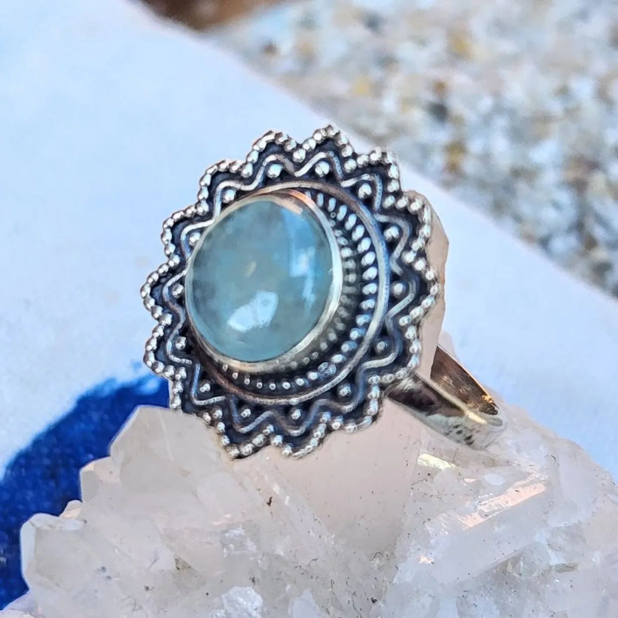 MANDALA WATERS - AQUAMARINE 925 FLOWER RING