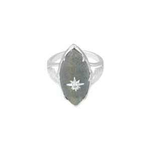 Marquis Labradorite Cocktail Ring with Star Center .925 sterling silver