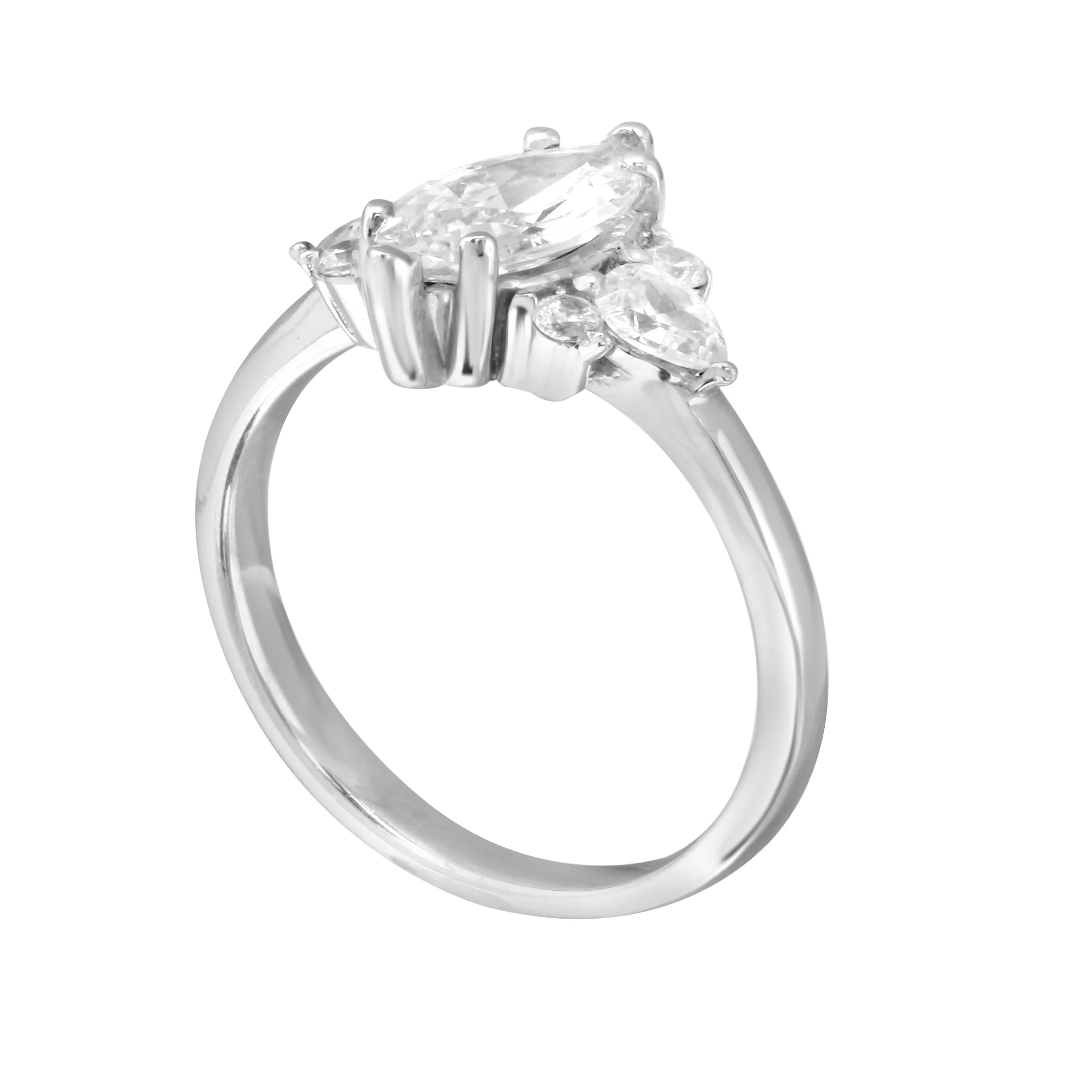 Marquise Solitaire Engagement Ring with Pear and Round Side Diamonds