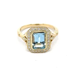 McAskill Octagonal Aquamarine & Diamond Cluster in Yellow Gold