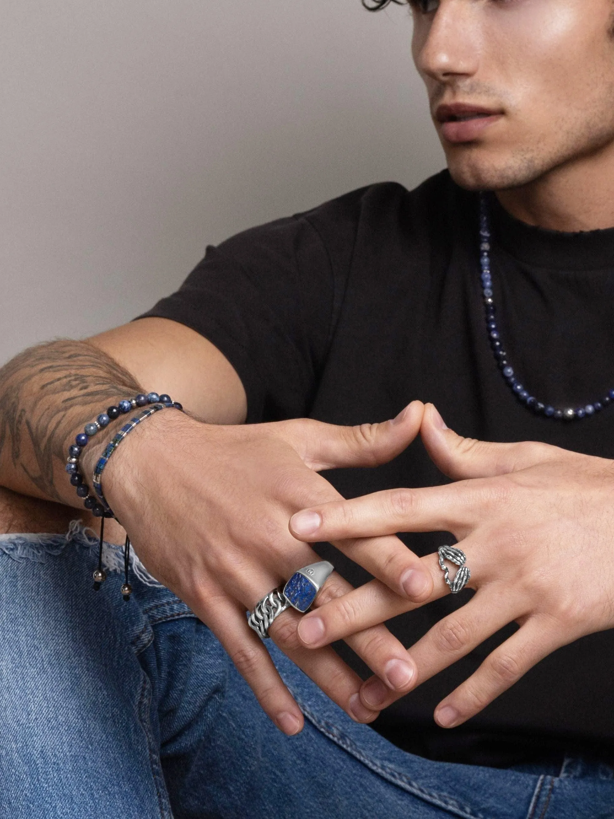 Men's Silver Signet Ring with Blue Lapis