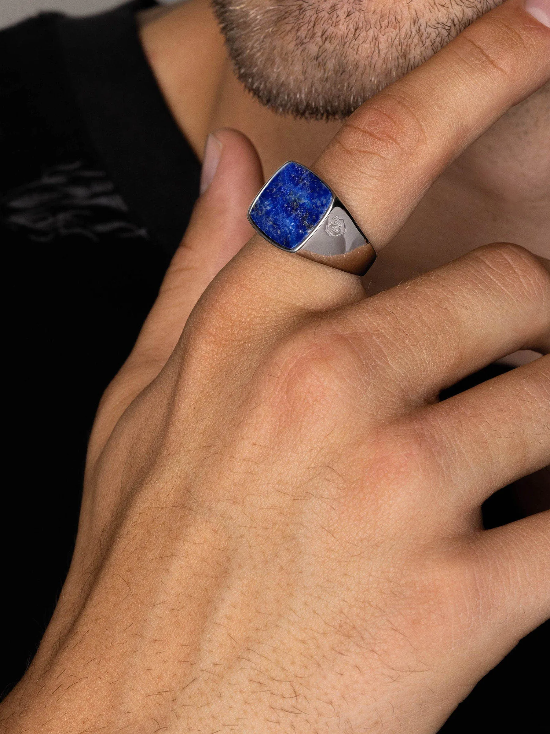 Men's Silver Signet Ring with Blue Lapis