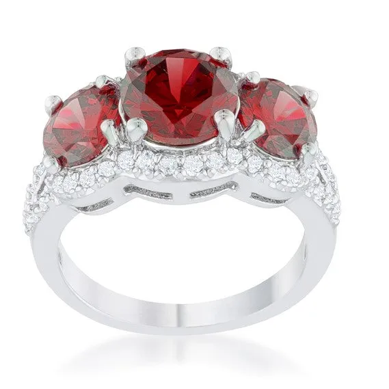 Merion Three Garnet Red Round Stone Trio Ring  | 6.8ct