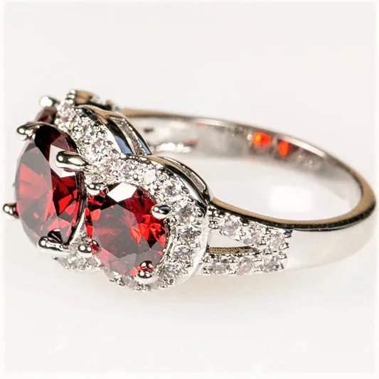 Merion Three Garnet Red Round Stone Trio Ring  | 6.8ct