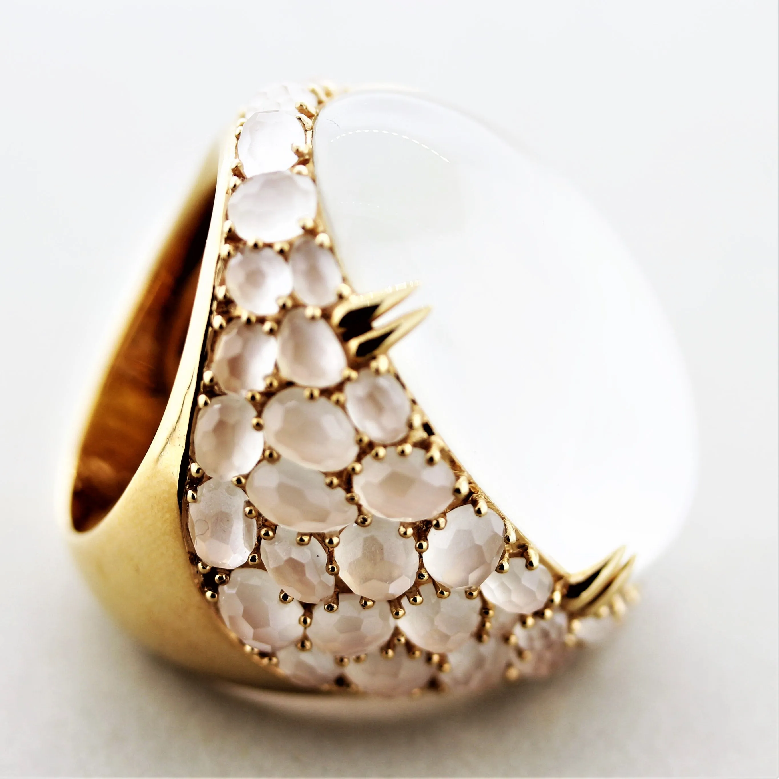 Moonstone Rock-Crystal Mother-of-Pearl Gold Cocktail Ring