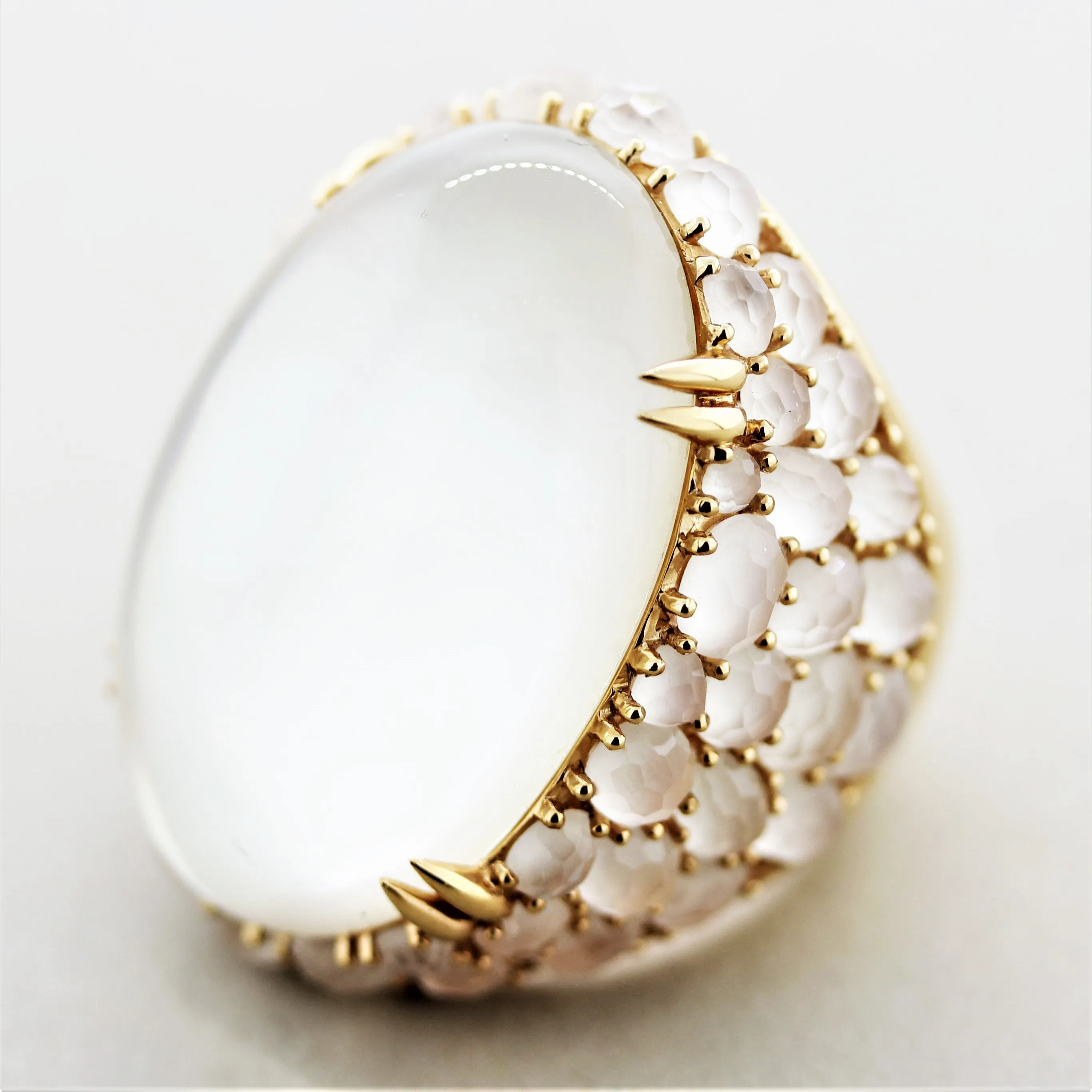 Moonstone Rock-Crystal Mother-of-Pearl Gold Cocktail Ring