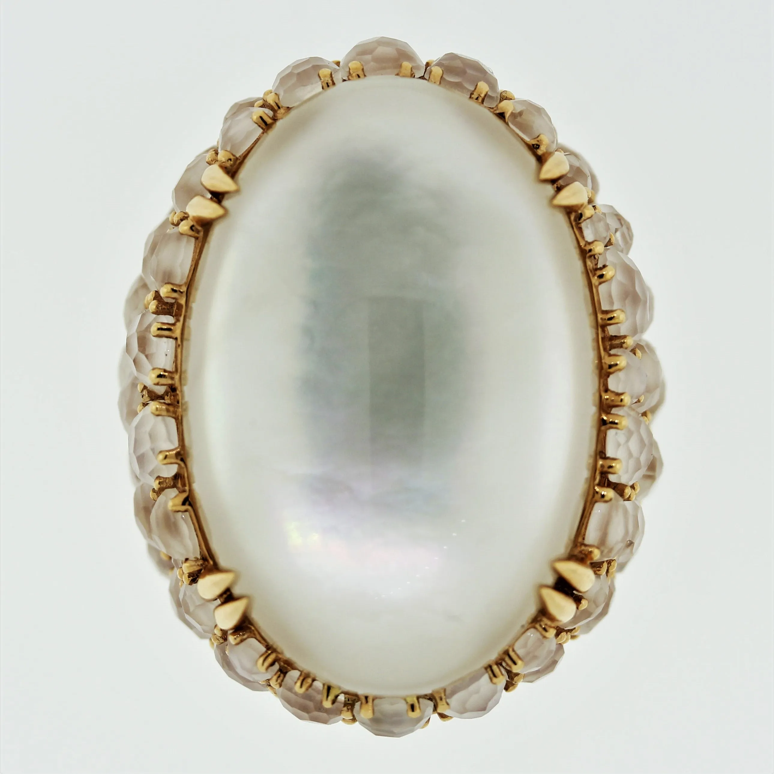 Moonstone Rock-Crystal Mother-of-Pearl Gold Cocktail Ring