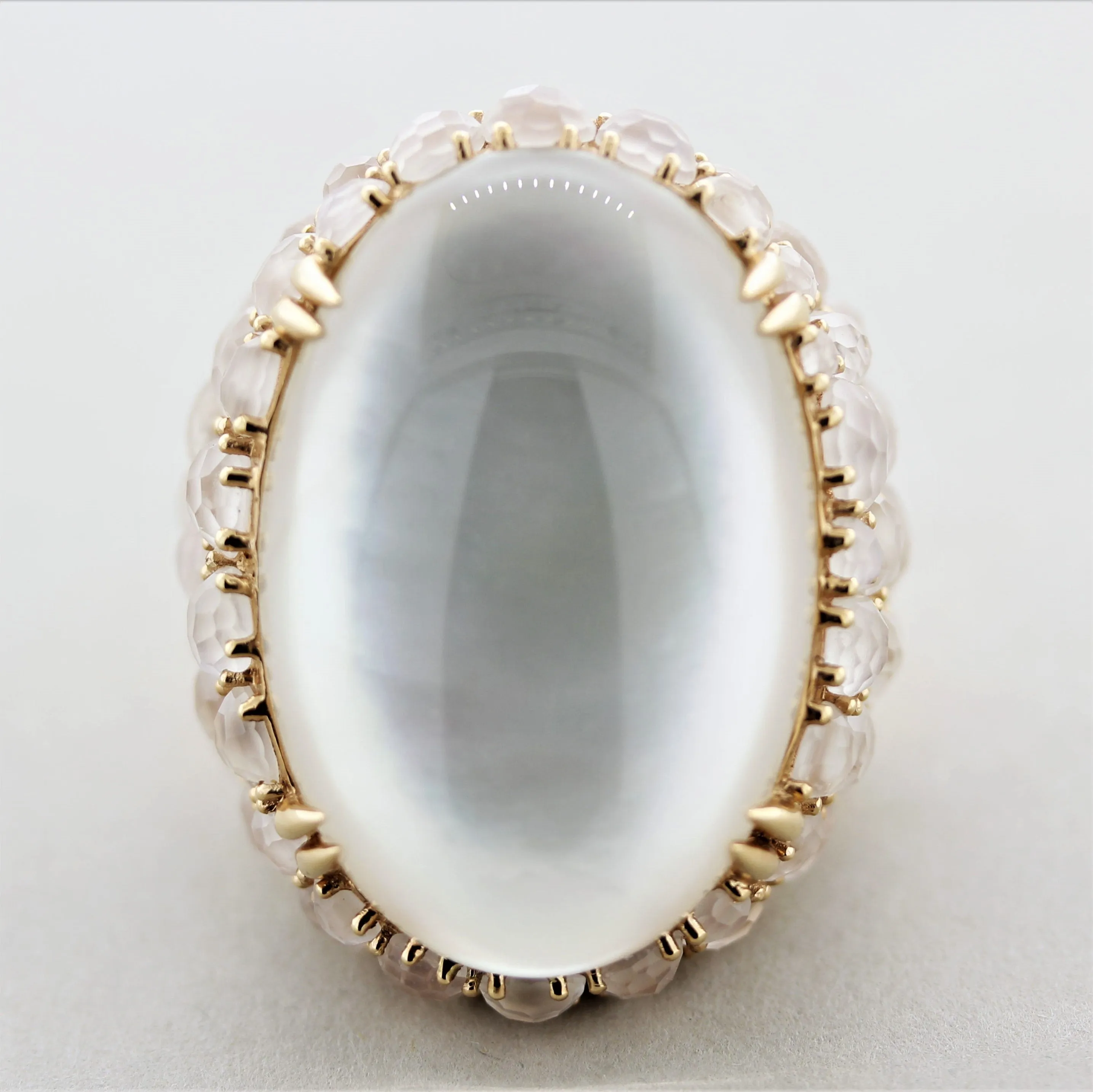 Moonstone Rock-Crystal Mother-of-Pearl Gold Cocktail Ring