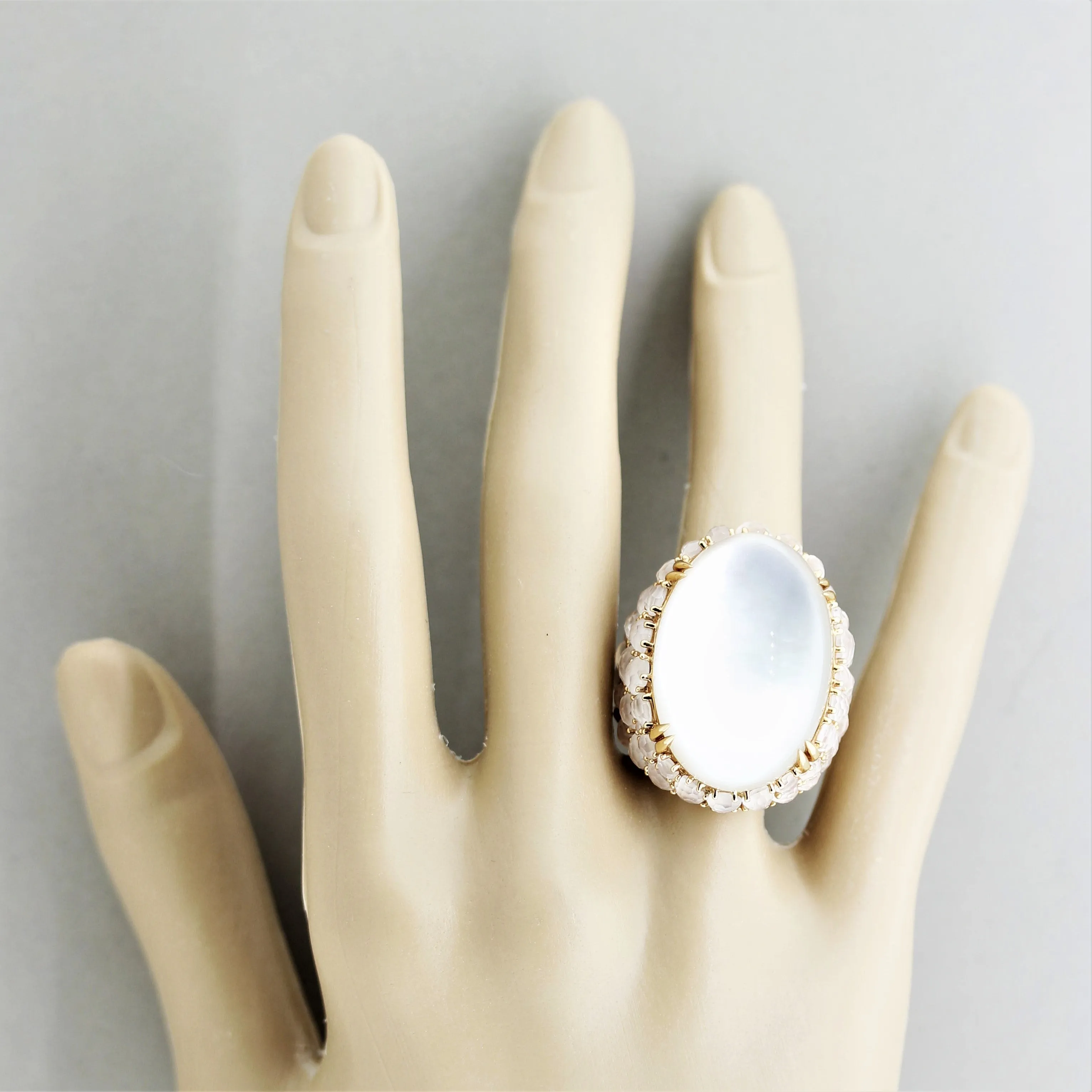 Moonstone Rock-Crystal Mother-of-Pearl Gold Cocktail Ring