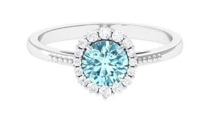 Natural Aquamarine Engagement Ring with Diamond Halo