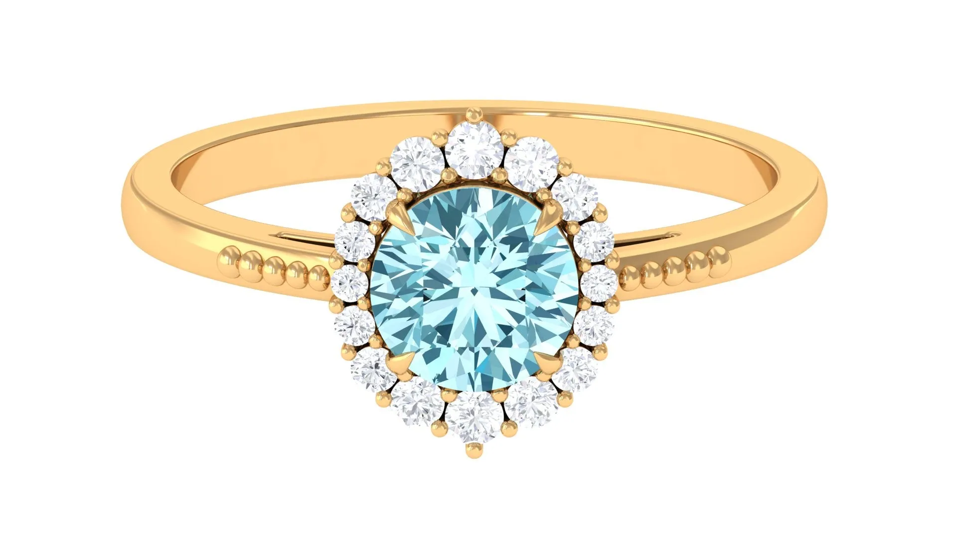 Natural Aquamarine Engagement Ring with Diamond Halo