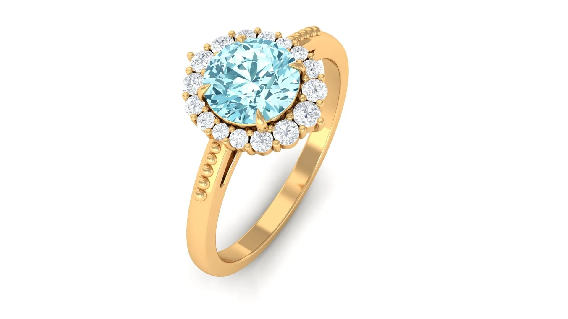 Natural Aquamarine Engagement Ring with Diamond Halo