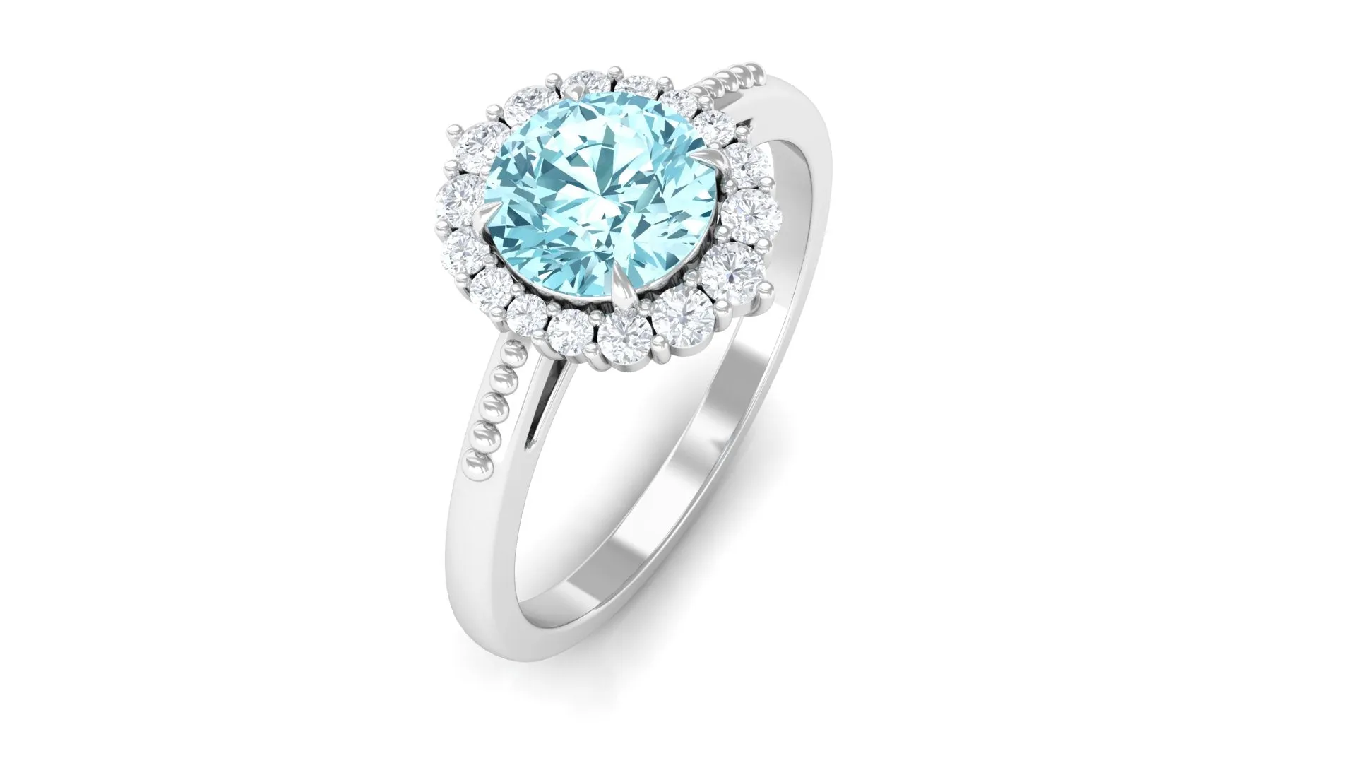 Natural Aquamarine Engagement Ring with Diamond Halo