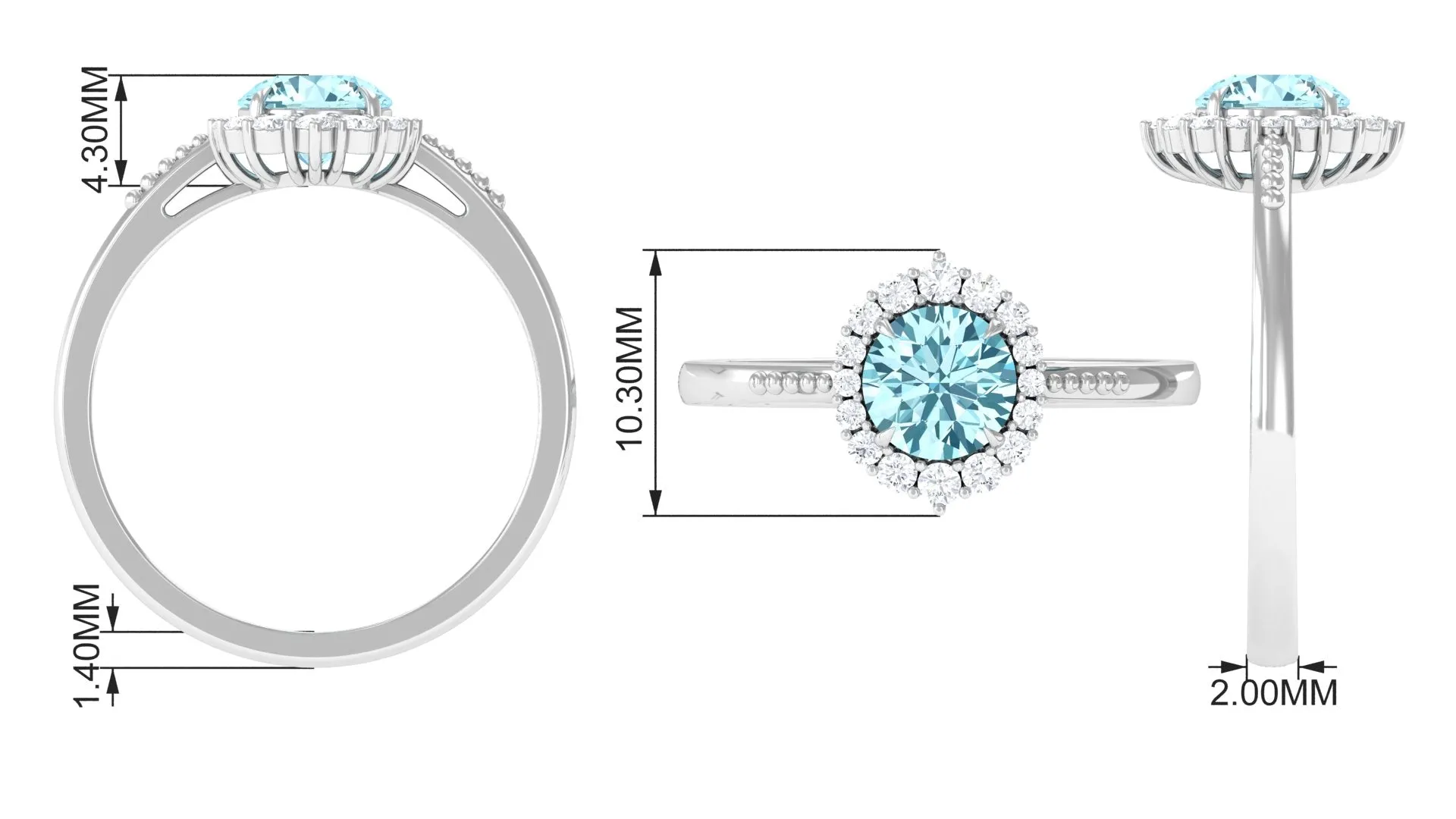 Natural Aquamarine Engagement Ring with Diamond Halo