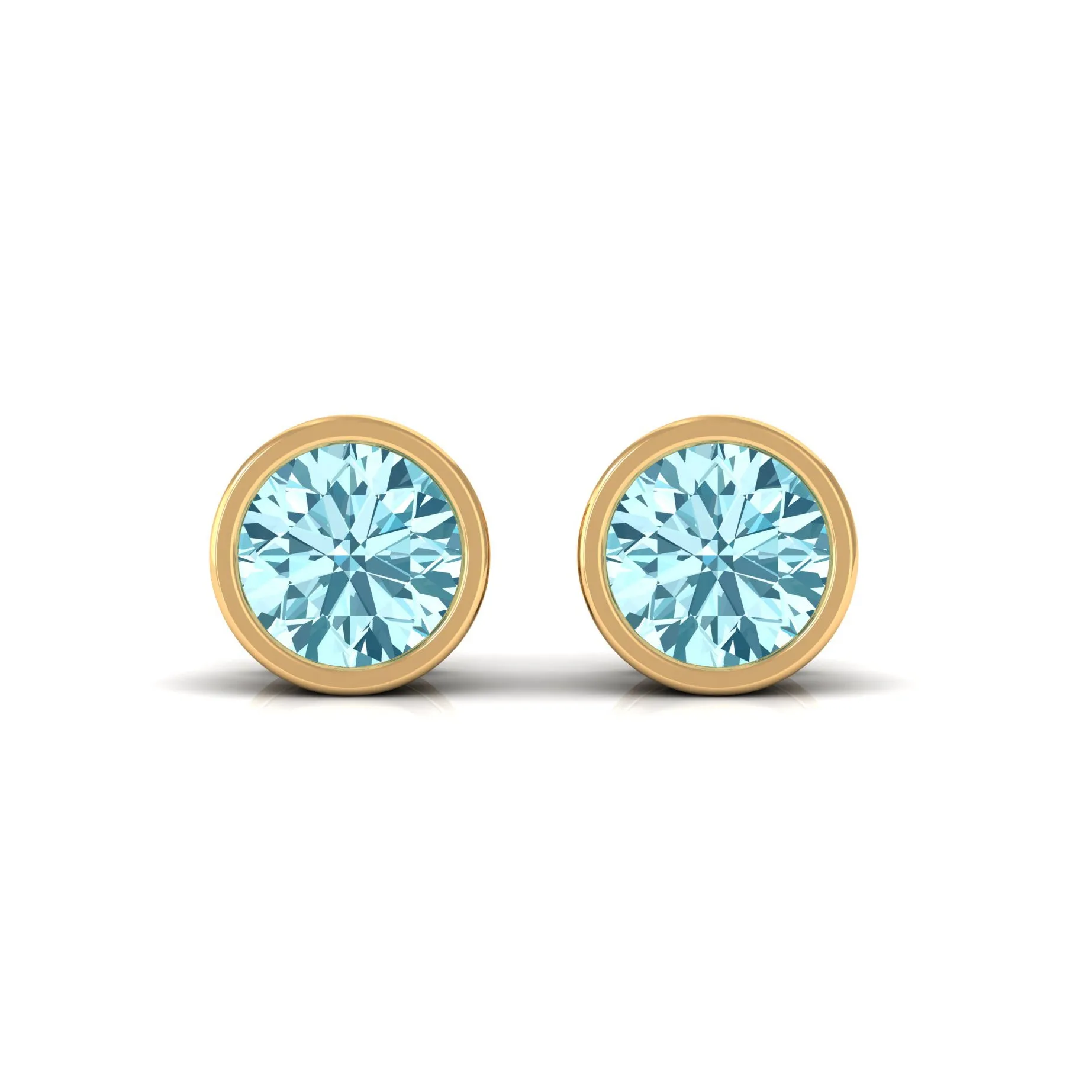 Natural Aquamarine Solitaire Stud Earrings in Bezel Setting