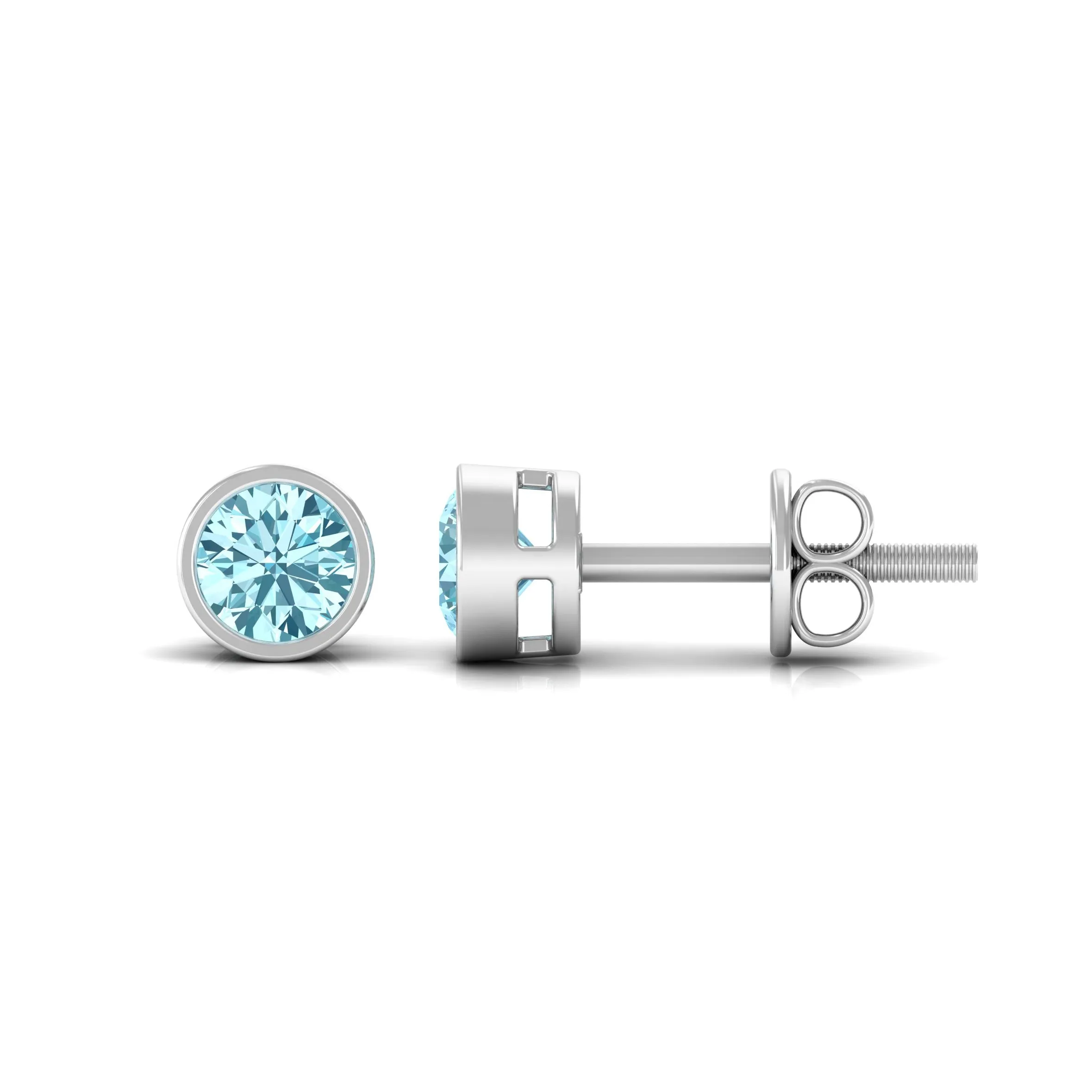 Natural Aquamarine Solitaire Stud Earrings in Bezel Setting