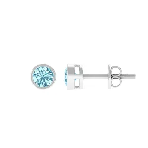 Natural Aquamarine Solitaire Stud Earrings in Bezel Setting