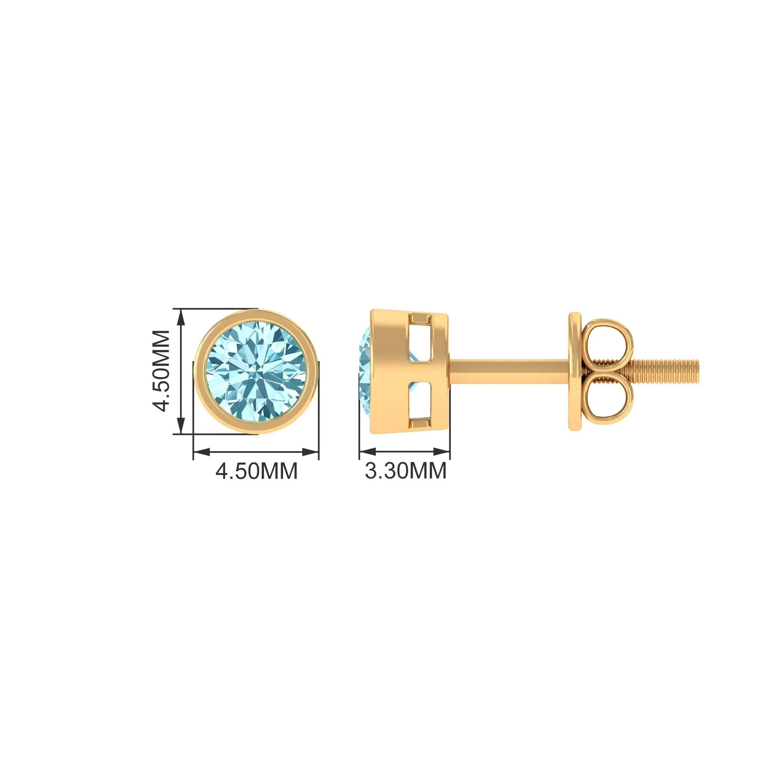 Natural Aquamarine Solitaire Stud Earrings in Bezel Setting