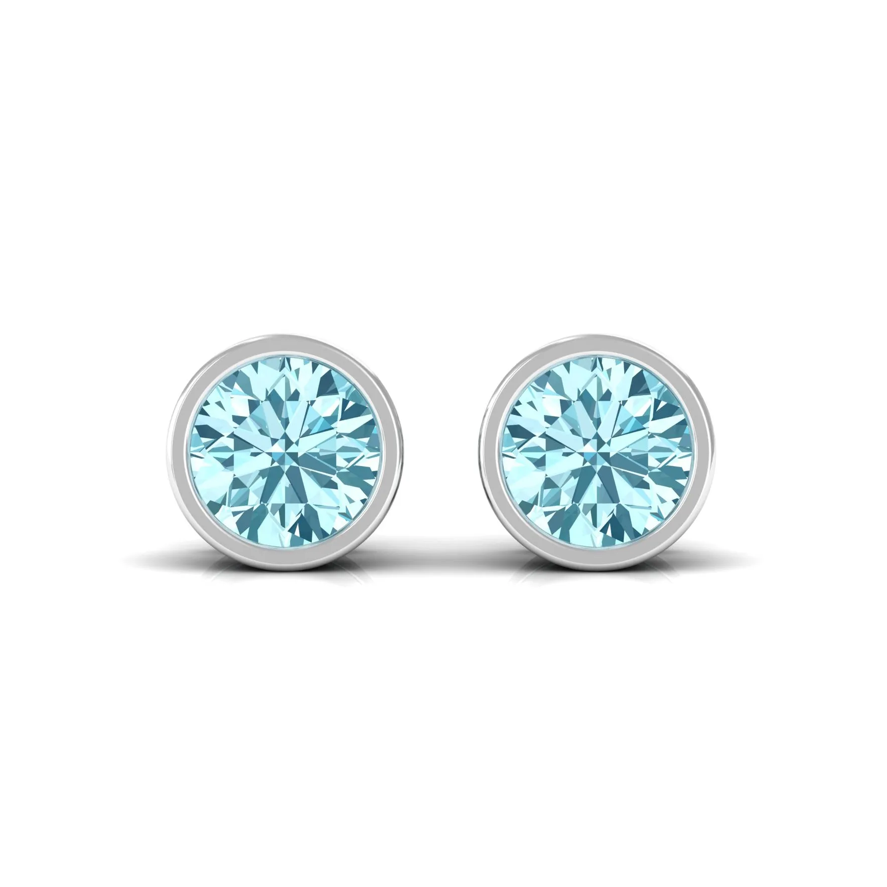 Natural Aquamarine Solitaire Stud Earrings in Bezel Setting