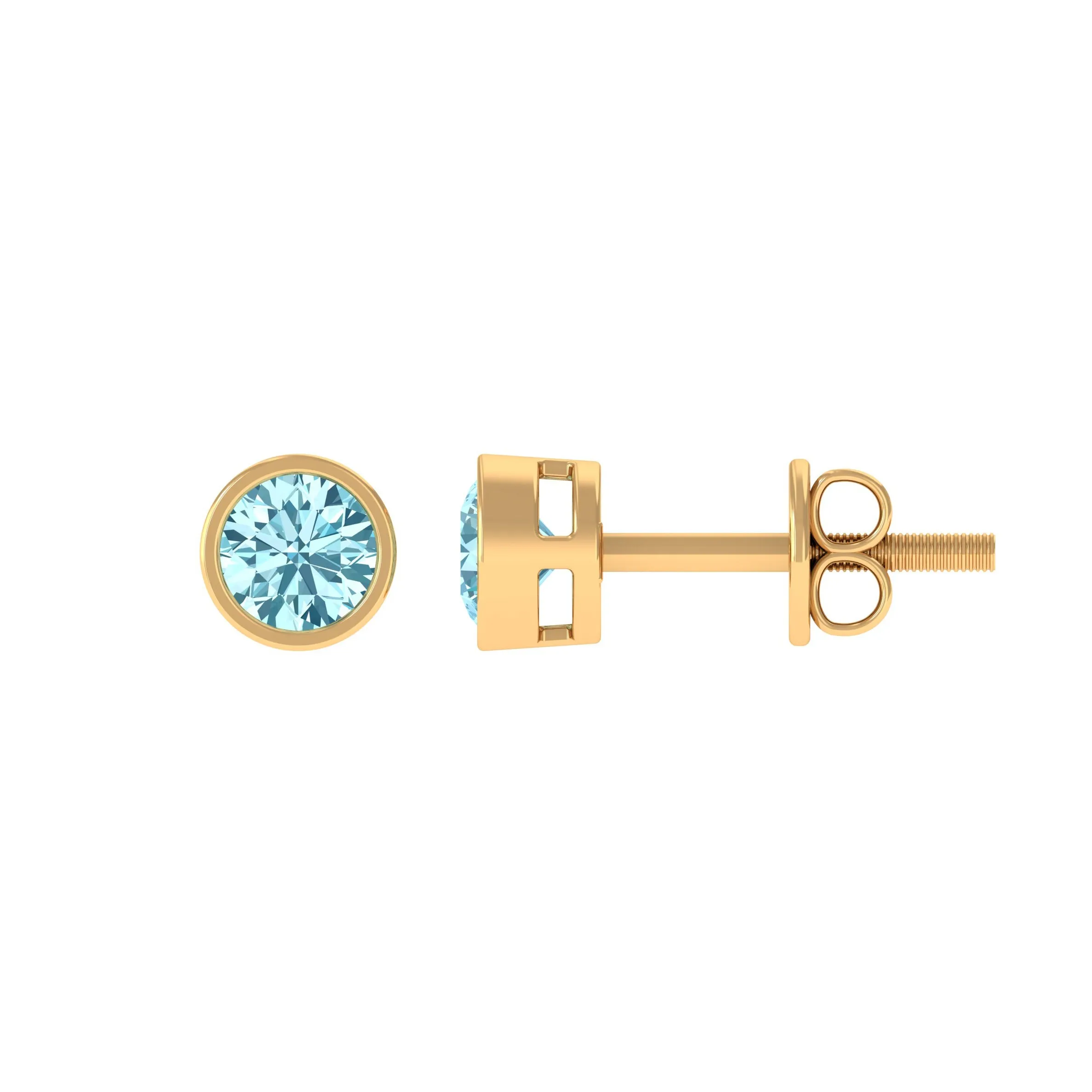 Natural Aquamarine Solitaire Stud Earrings in Bezel Setting