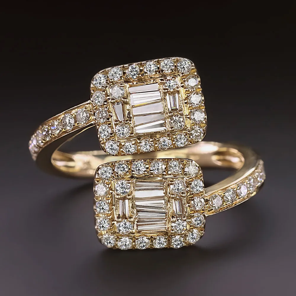 NATURAL DIAMOND TOI ET MOI RING 1ct EMERALD CUT CLUSTER ILLUSION 14k YELLOW GOLD