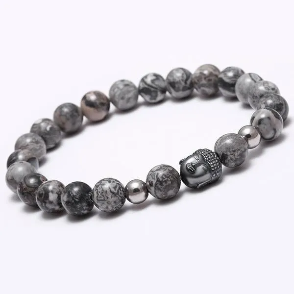 Natural Stone Antique Silver Buddha Mijo Bracelet