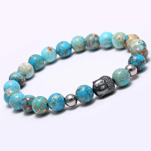 Natural Stone Antique Silver Buddha Mijo Bracelet