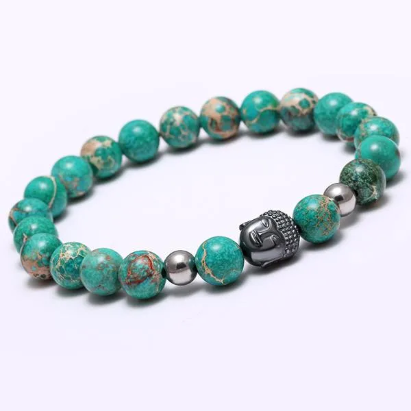 Natural Stone Antique Silver Buddha Mijo Bracelet