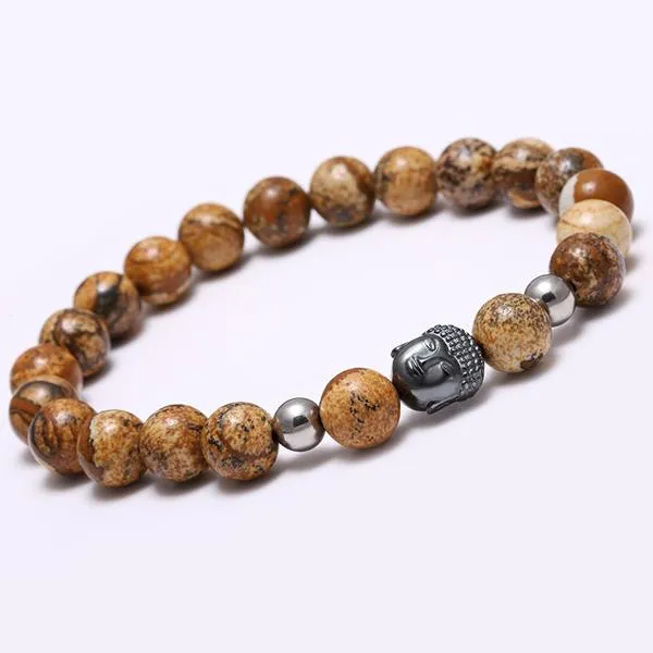 Natural Stone Antique Silver Buddha Mijo Bracelet