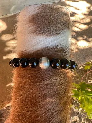 Navajo 8mm Sterling Silver Pearl & Black Onyx Beaded Bracelet