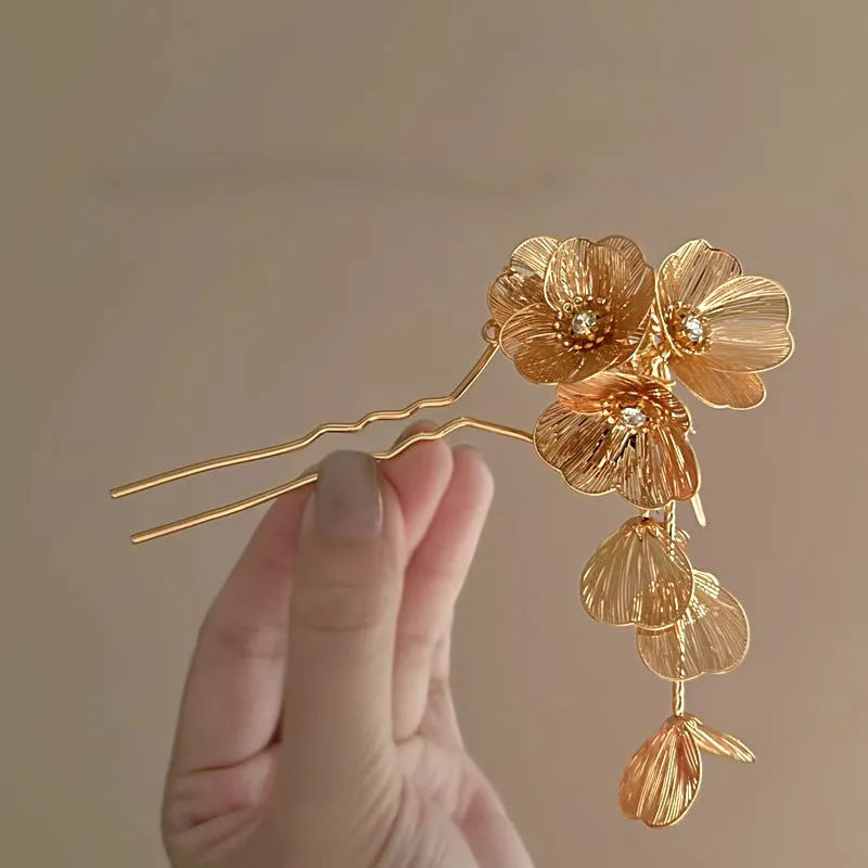 New Chinese style metal flower tassel hairpin