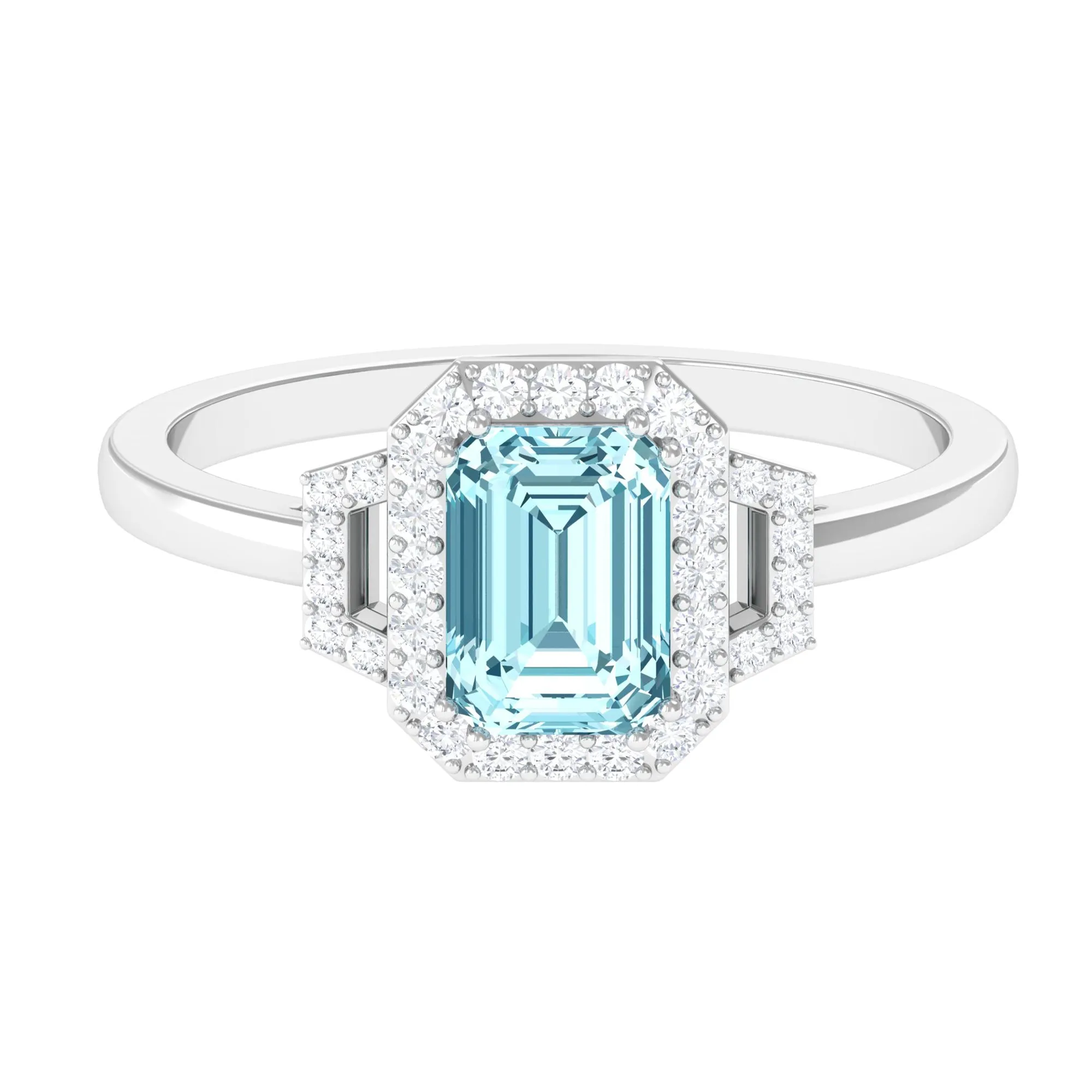 Octagon Aquamarine Statement Engagement Ring with Diamond