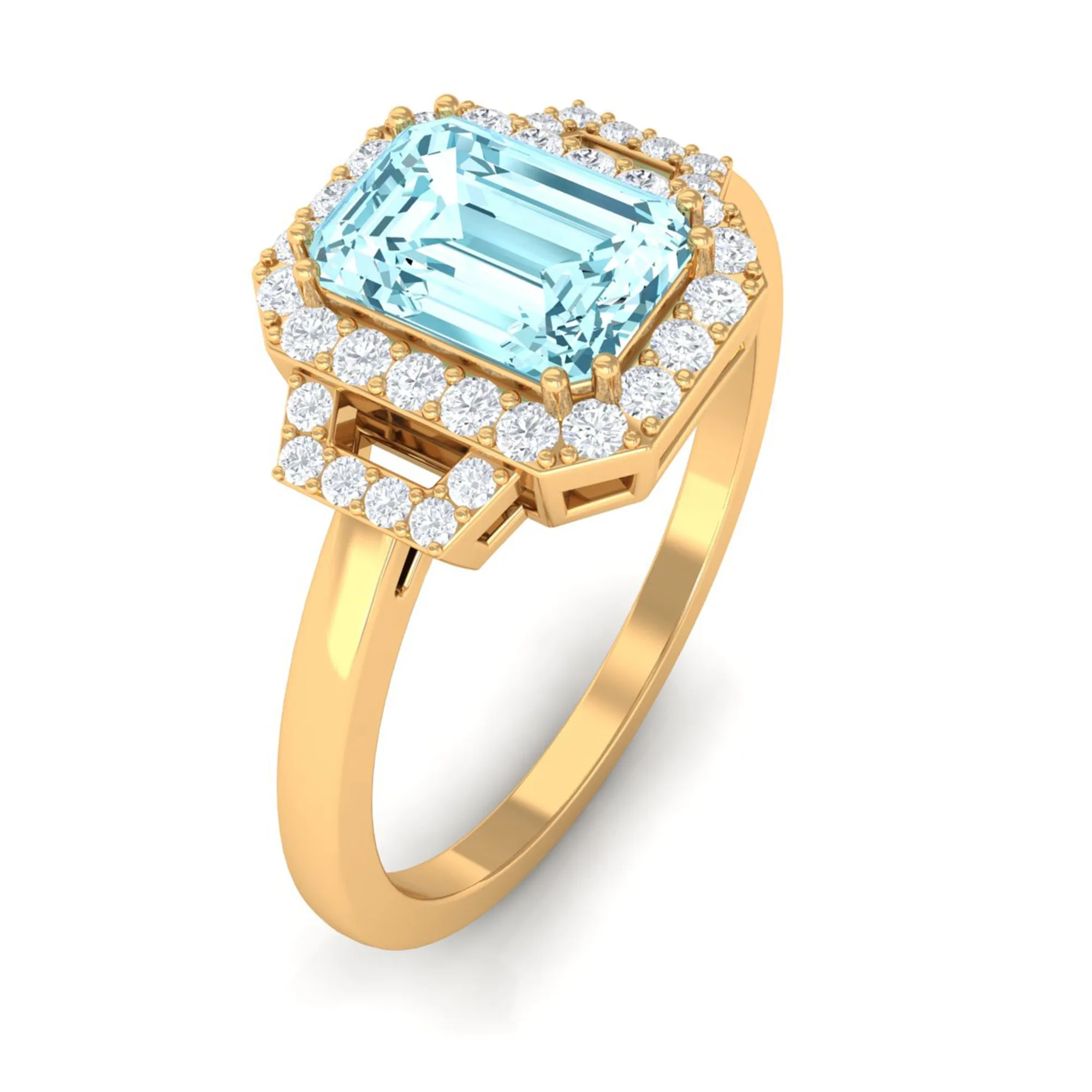 Octagon Aquamarine Statement Engagement Ring with Diamond