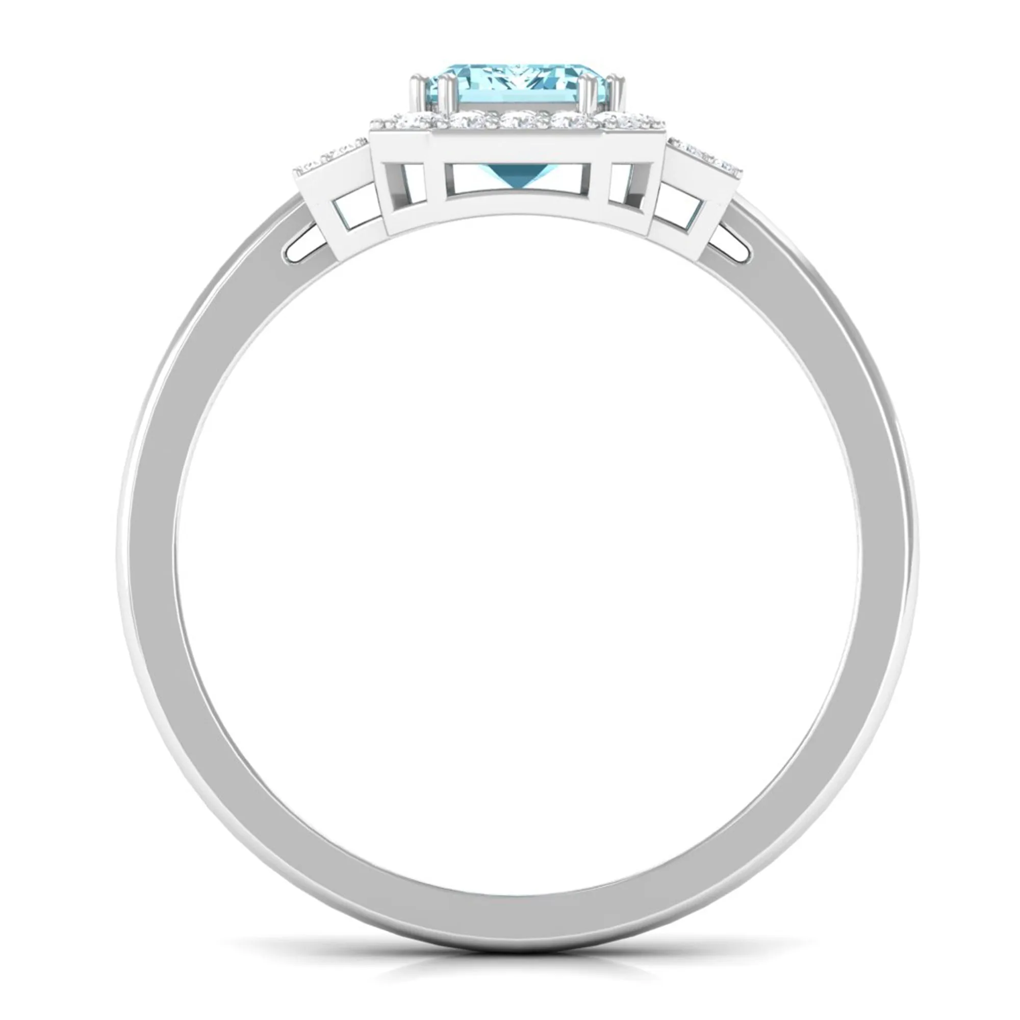 Octagon Aquamarine Statement Engagement Ring with Diamond